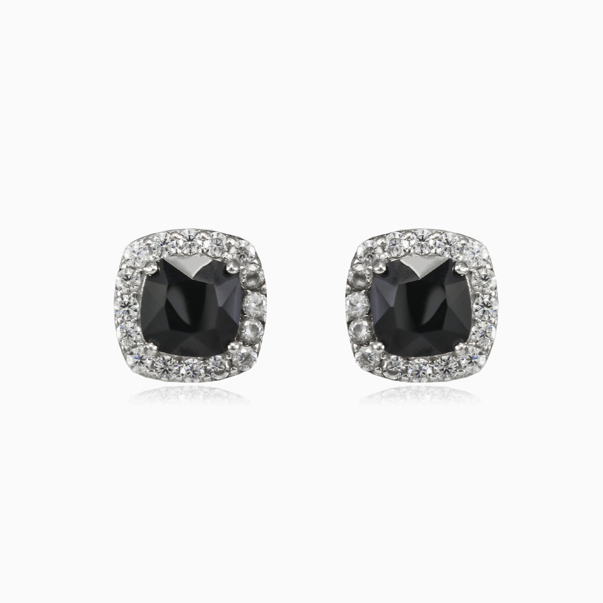 Royal square onyx studs woman Earrings Halo N.1