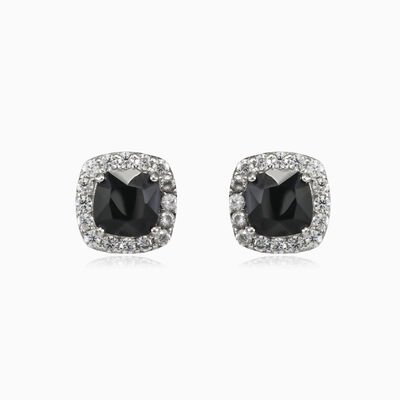 Royal square onyx studs woman Earrings Halo