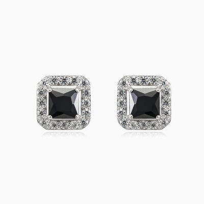Square black onyx studs unisex Earrings Halo