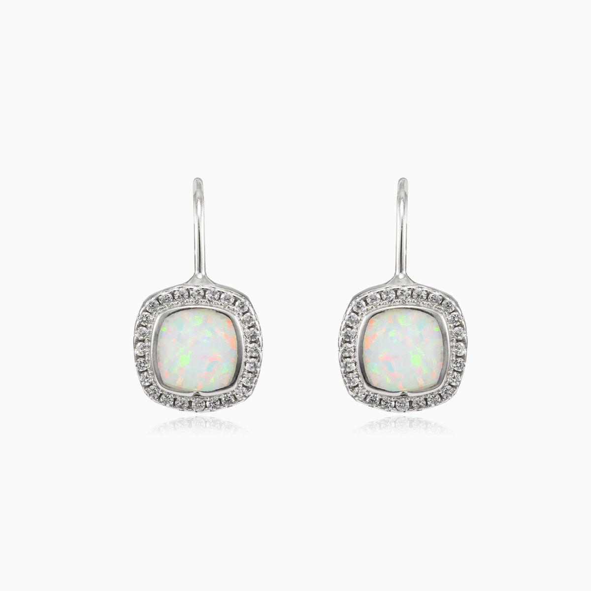 Pendientes de ópalo blanco cuadrado	 mujer Pendientes Halo N.1