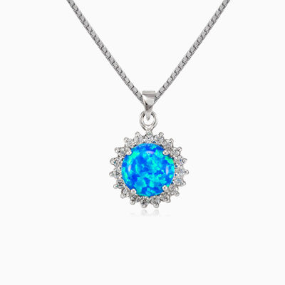 Halo runder blauer Opal-Anhänger Frauen Anhänger Halo