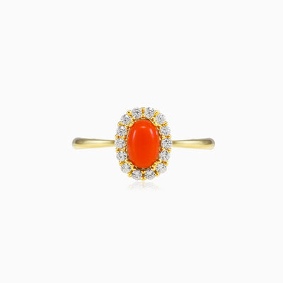 Anillo ovalado de oro y coral mujer Anillos de compromiso Royal