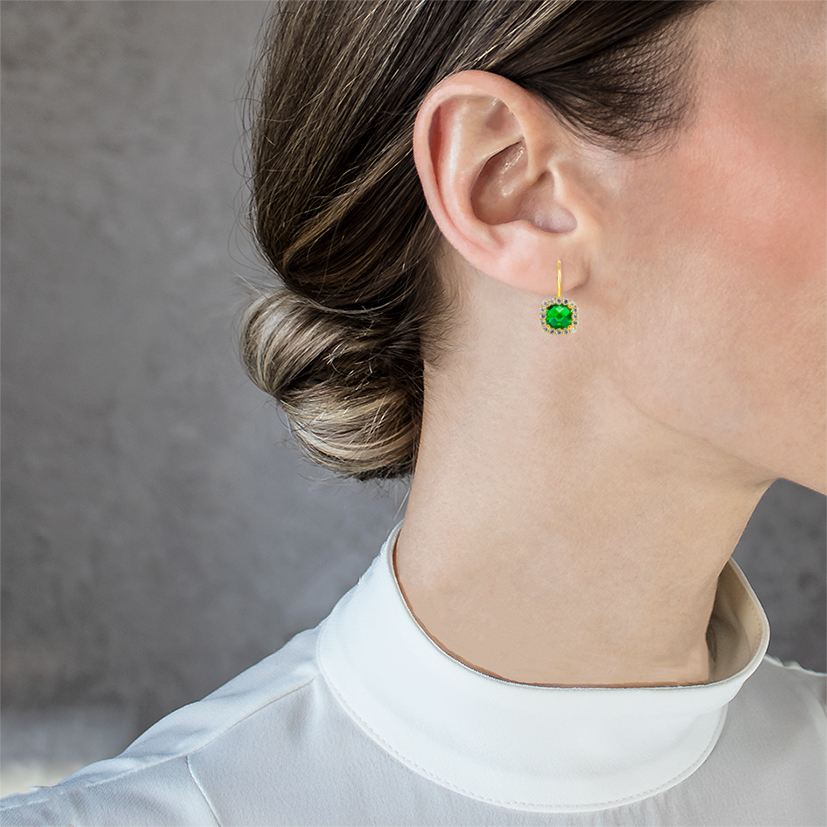Pendientes de oro y cuarzo verde redondo mujer Pendientes Royal N.3