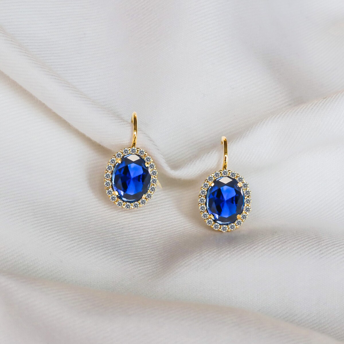 Oval blue quartz gold earrings Женские Серьги Royal N.1
