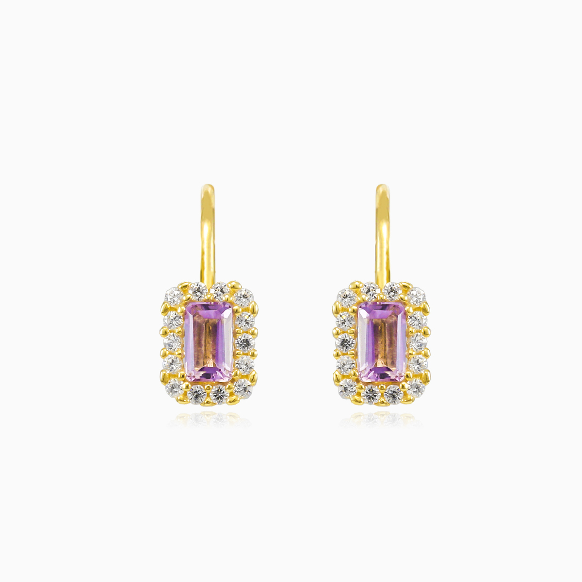 Boucles d'oreilles halo rectangle améthyste femme Boucles d'oreilles Royal N.1