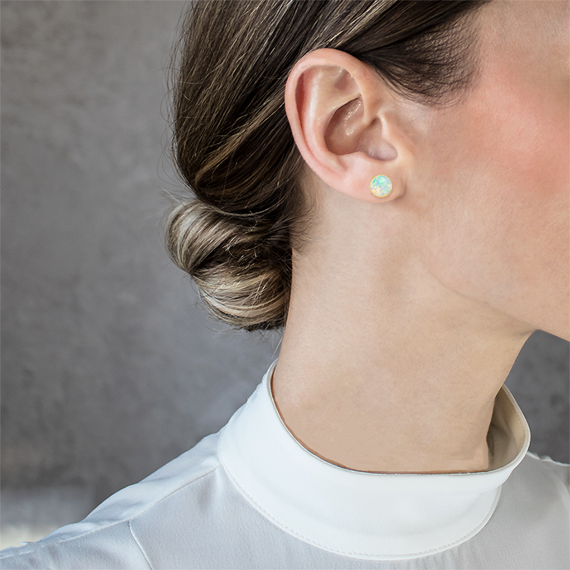 Round white opal gold earrings woman Earrings Tinge N.3