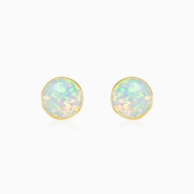 Round white opal gold earrings woman Earrings Tinge