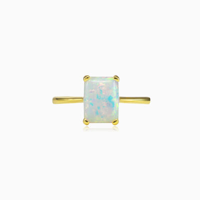 Rectangle white opal gold ring woman Rings Tinge