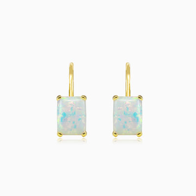 Rectangle white opal gold earrings woman Earrings Tinge