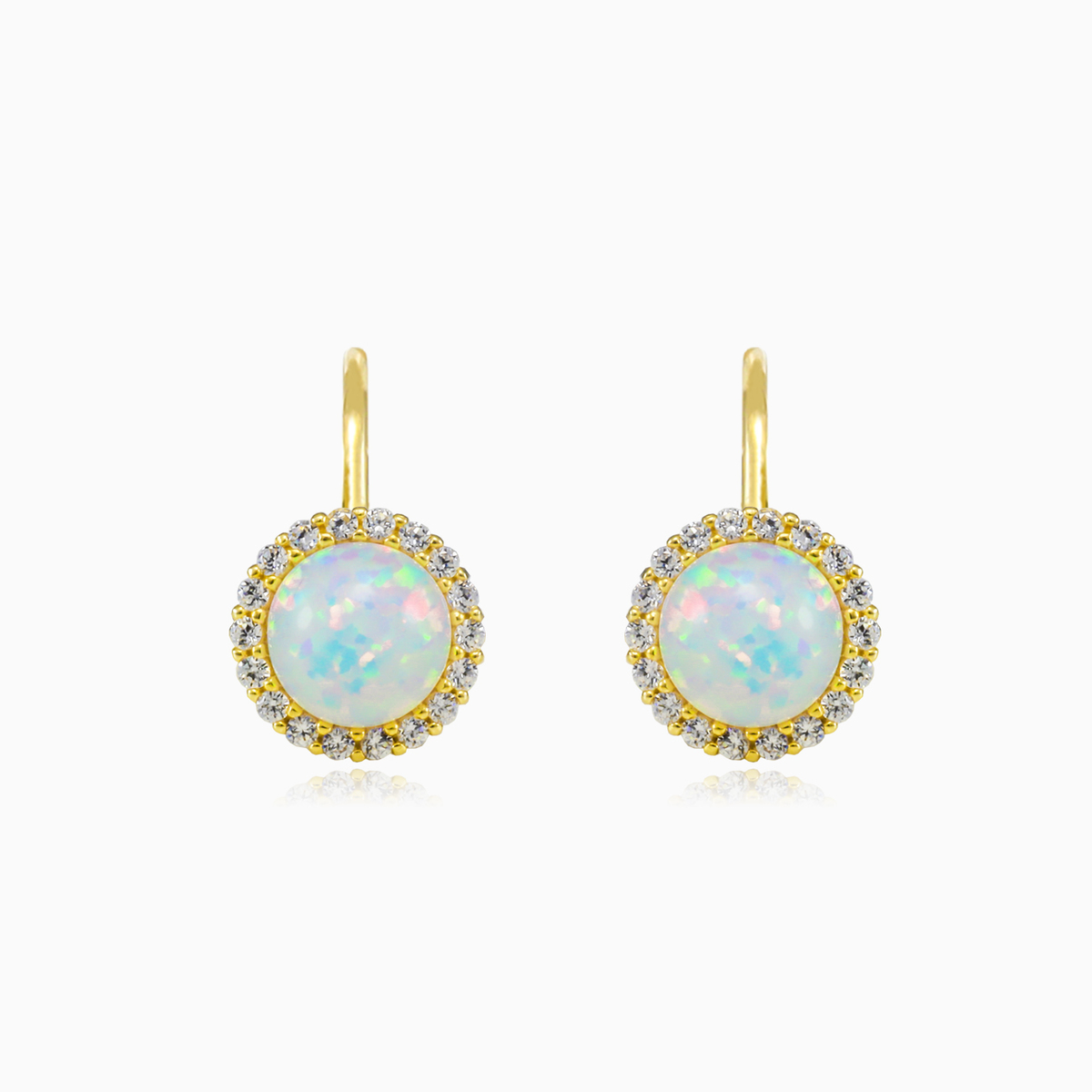 Aretes de oro con aureola de ópalo blanco mujer Pendientes Royal N.1