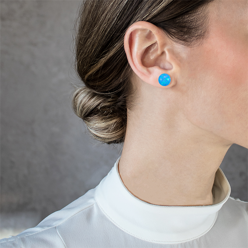 Aretes de ópalo azul con bolas de oro mujer Pendientes Tinge N.3