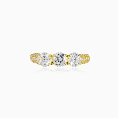 Trilogie Kristall-Gold-Ring Frauen Verlobungsringe Lustrous