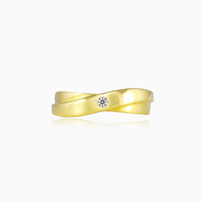 Twisted one crystal gold ring unisex Engagement rings Lustrous