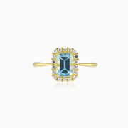 Halo emerald-cut blue Topaz gold ring woman Engagement rings Royal
