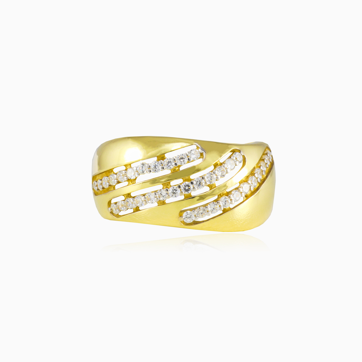 Three crystal waves gold ring woman Rings Lustrous N.1