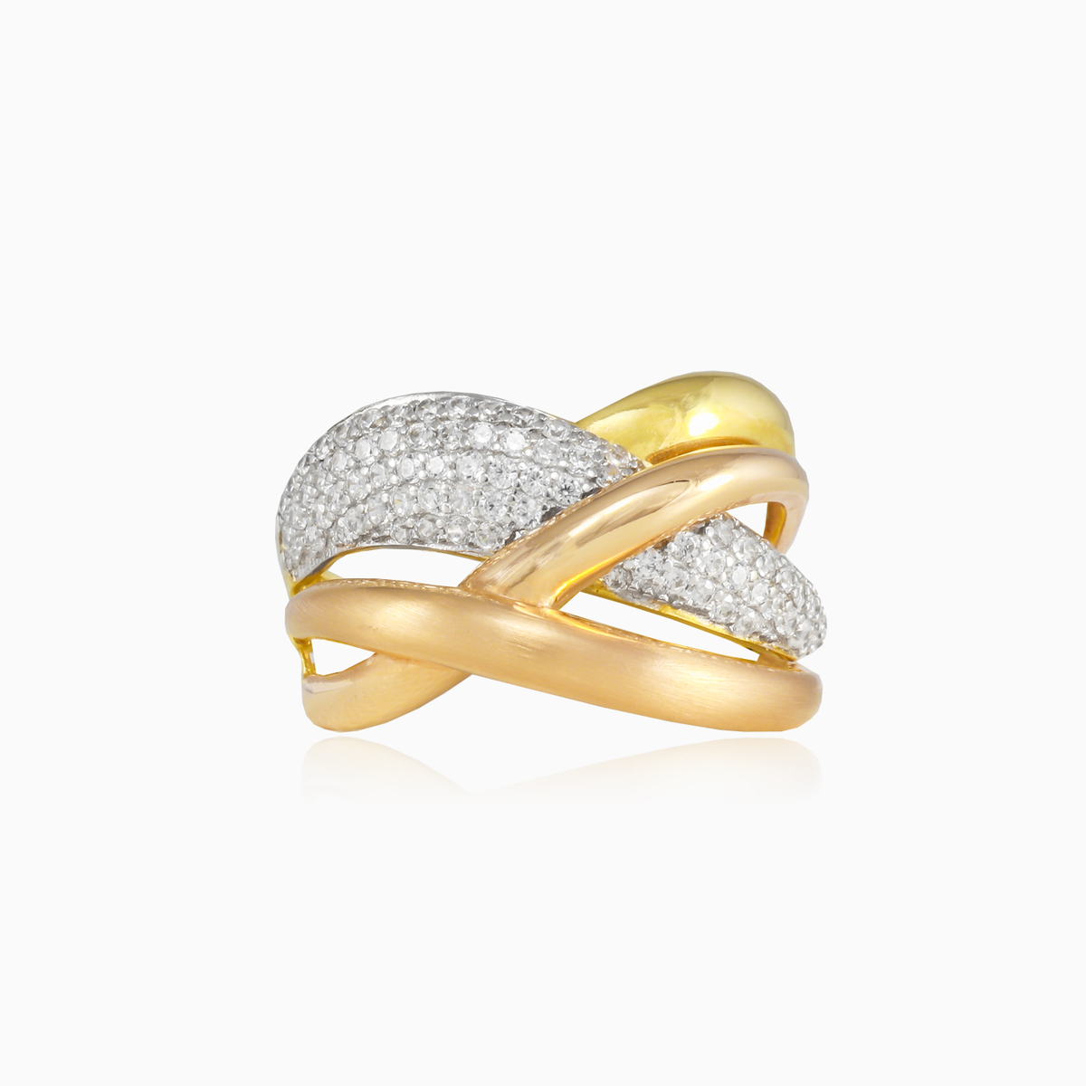 Twisted three-color gold crystal ring Женские Кольца Lustrous N.1