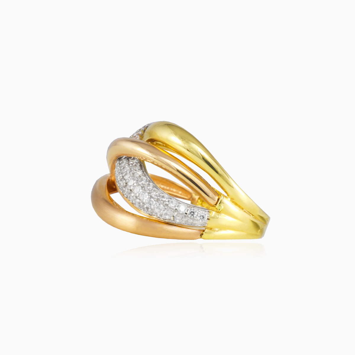 Twisted three-color gold crystal ring Женские Кольца Lustrous N.2