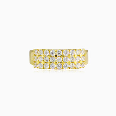 Three-row crystal gold band woman Wedding rings Lustrous