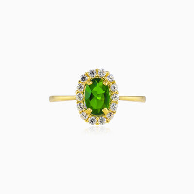 Oval green quartz halo gold ring woman Engagement rings Royal