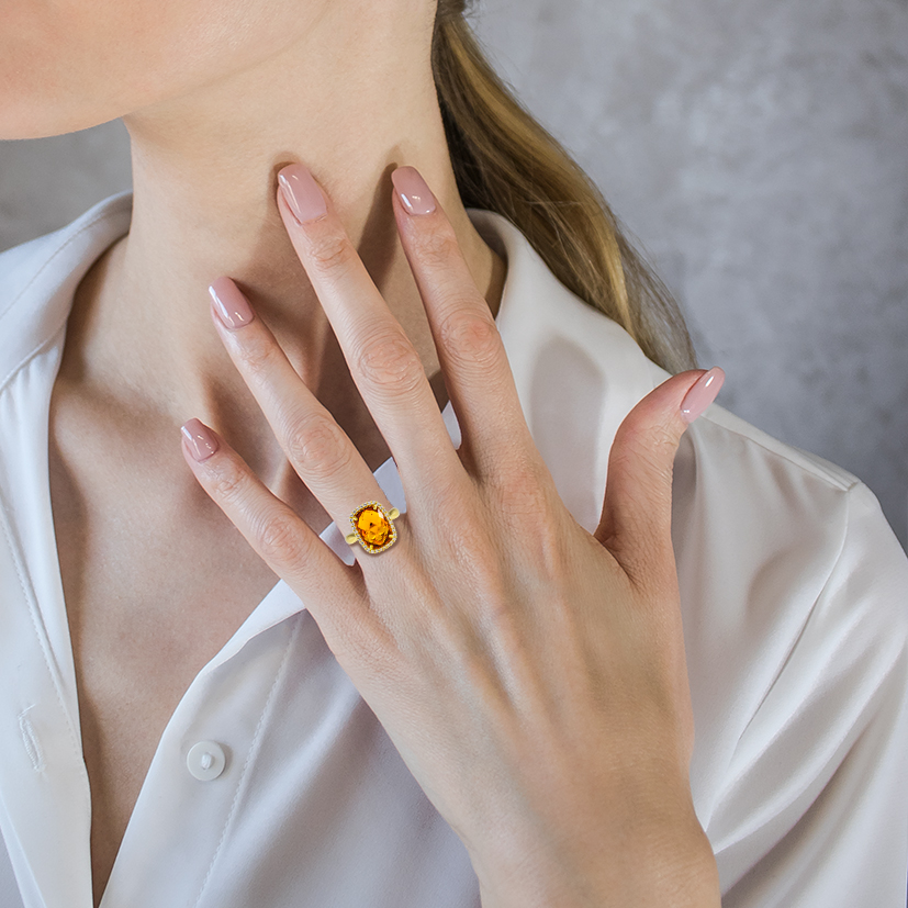 Massive cushion citrine gold ring woman Engagement rings Royal N.3