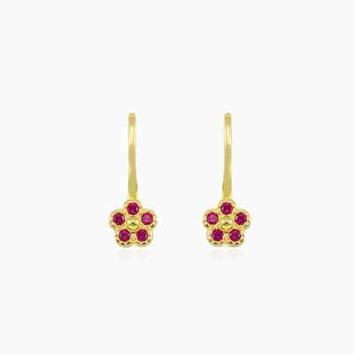 Red flower yellow gold earrings woman Earrings Flower