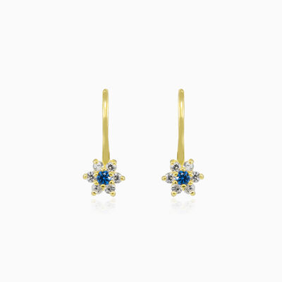 Blue flower crystal gold earrings woman Earrings Flower