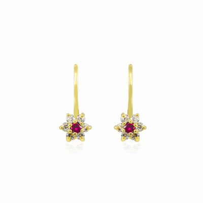 Pendientes flor roja cristal de oro mujer Pendientes Flower