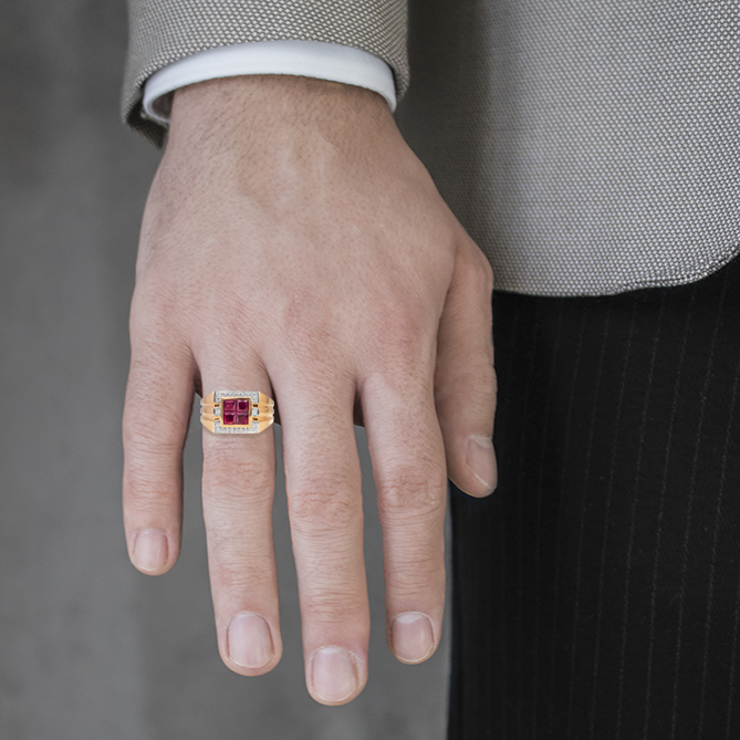 Gold ruby and diamond men ring man Rings Brillantino N.3