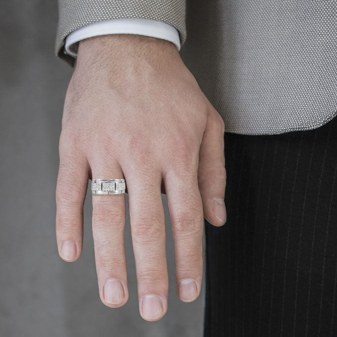 Link white gold diamond men ring man Rings Brillantino N.3