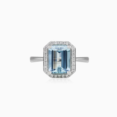 Rectangle aquamarine gold diamond ring woman Engagement rings Brillantino