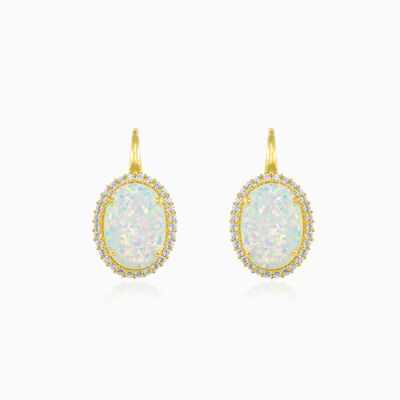 Massive oval white opal gold earrings woman Earrings Royal