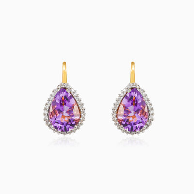 Pendientes de oro rosa con amatista pera mujer Pendientes Royal