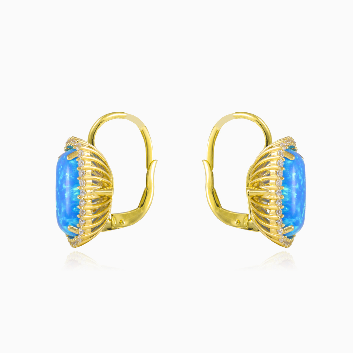 Massive cabochon blue opal gold earrings Женские Серьги Royal N.2