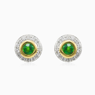 Emerald and diamond gold studs woman Earrings Brillantino