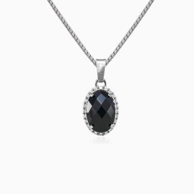Halo oval onyx white gold pendant woman Pendants Royal