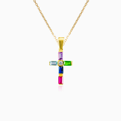 Baguette multicolour gold cross woman Pendants Santa Croce