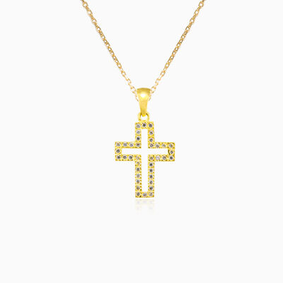 Cruz de oro con línea de cristal mujer Colgantes Santa Croce