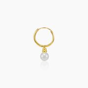 Yellow gold hoop with dangling pearl earring unisex Pendientes Lustrous