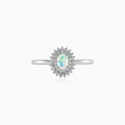 Silberring mit weißem Opal Frauen Ringe Halo