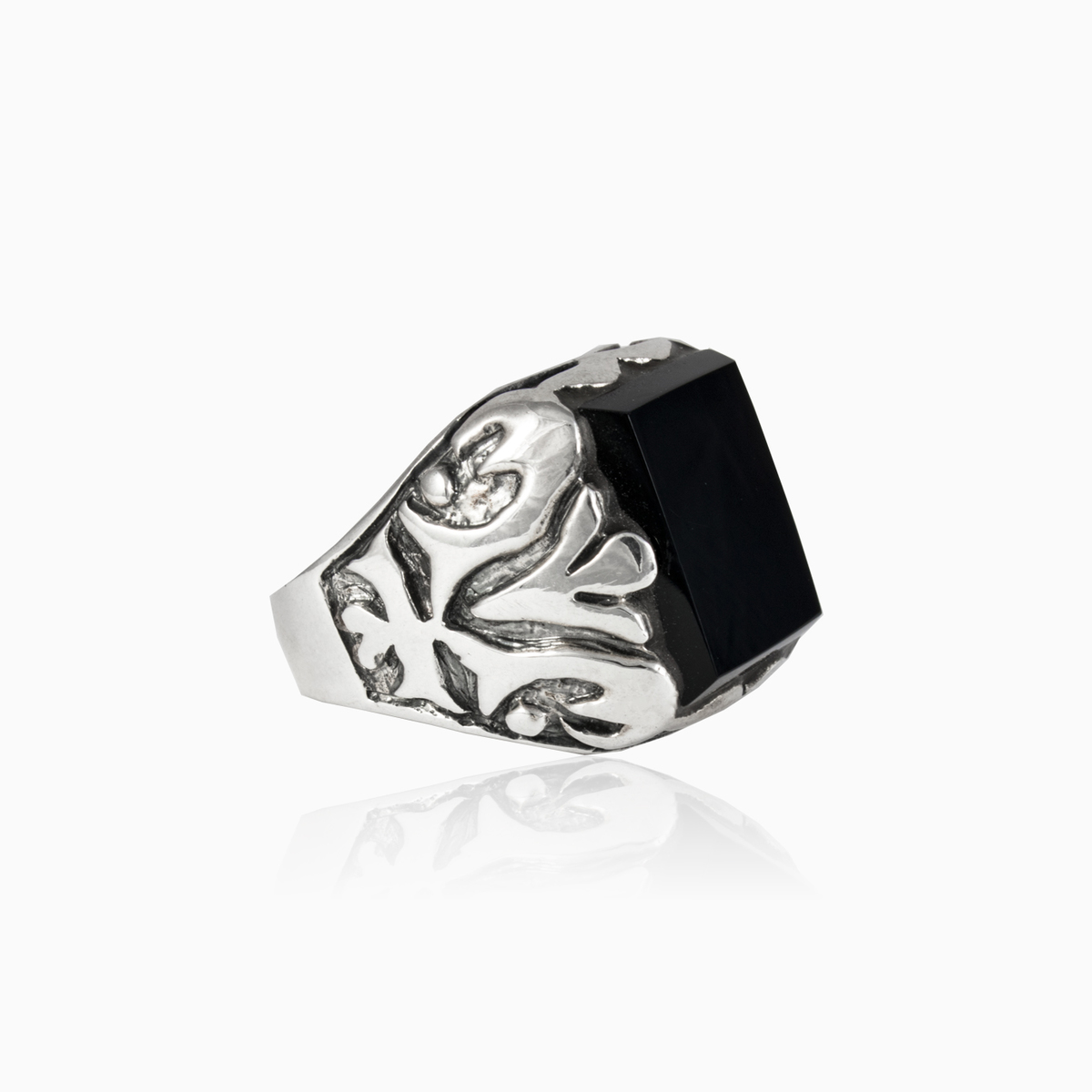 Handcrafted rectangle onyx man Rings Detallado N.2